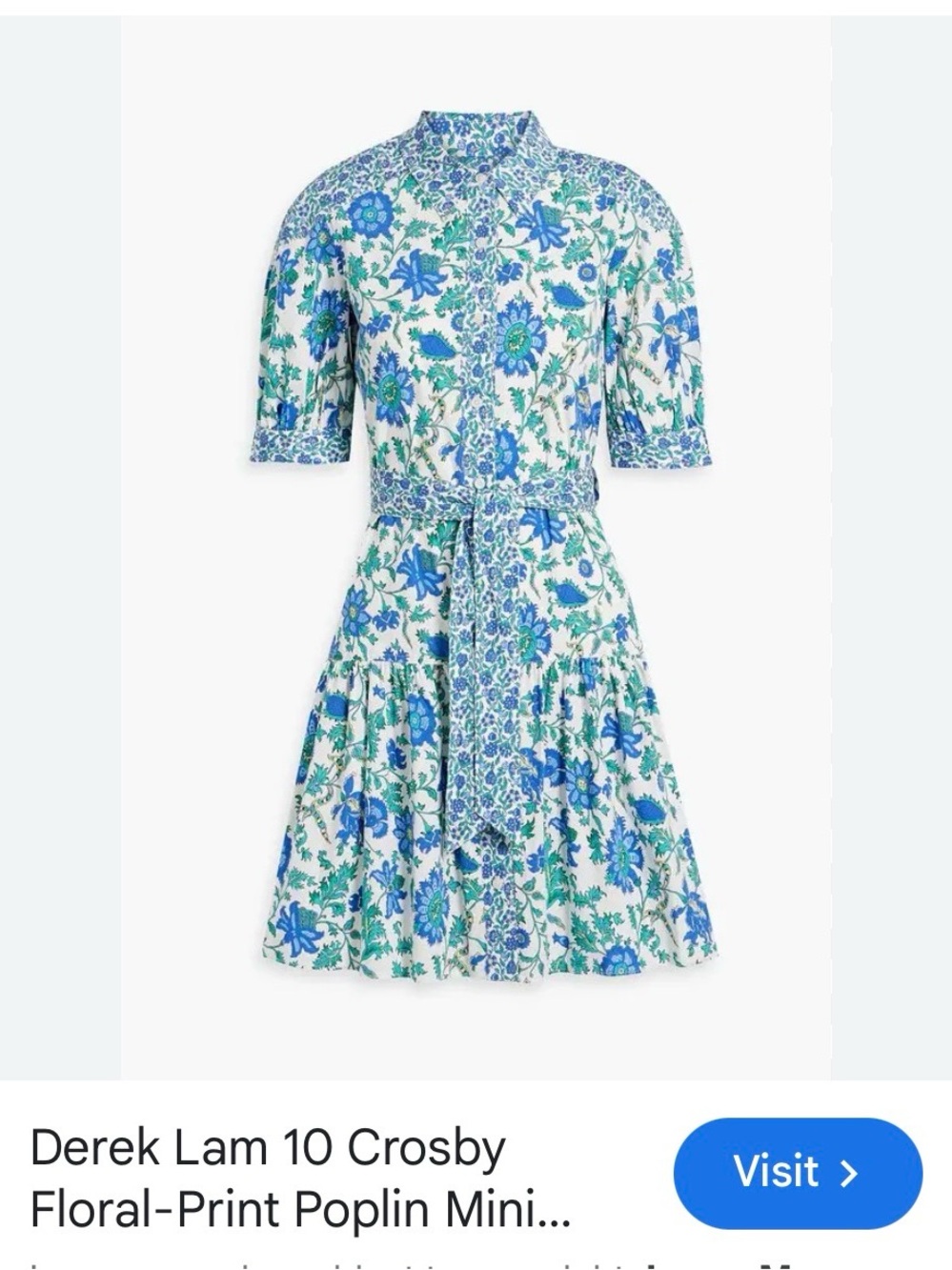 Derek Lam Floral Button-Front Shirt Dress in Blue and Teal size 00